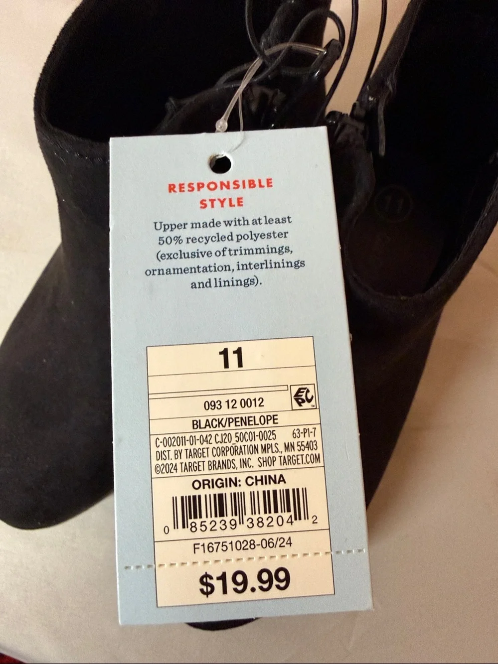 Cat & Jack kids black Penelope ankle boots zippers new faux suede 11